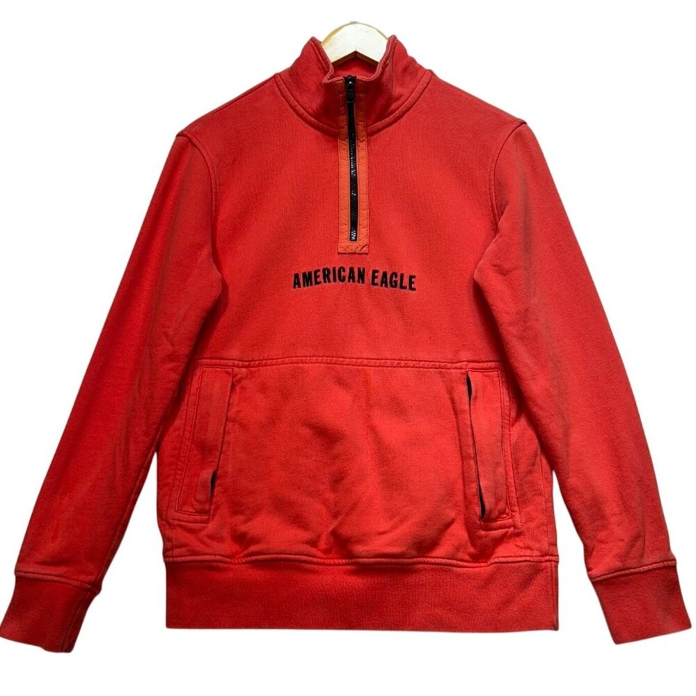 American Eagle Men's 1/4 Zip Pullover Sweatshirt Long Sleeve Size XS Orange